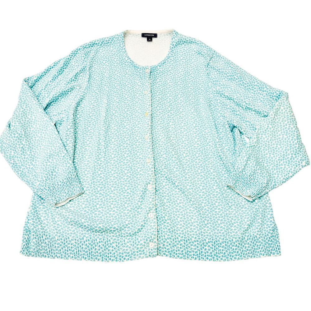 Land's End Women's Button Down Patterned Sweater Cardigan Blue Size 2X